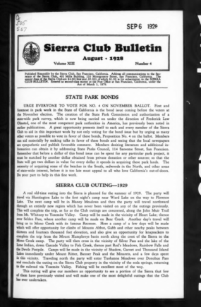 Sierra Club Bulletin 1928 Vol 13 No 4 August thumbnail